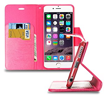 iPhone 6 Case Pure Color Litchi Texture Magnetic Button Horizontal Flip Leather Case Skin Wallet Cover with Holder & Card Slots for Apple iPhone 6 (4.7” inch) (Magenta)