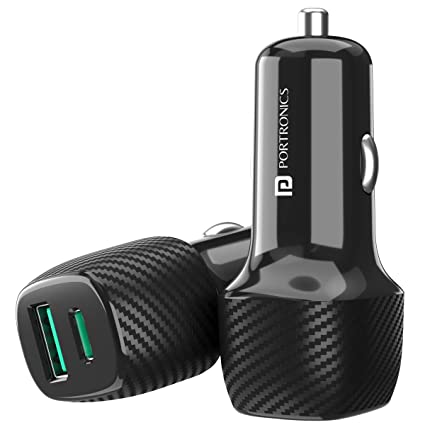 Portronics Car Power 13 Car Charger for Cellular Phones with Dual Output (PD   Quick Charge) I 43W Max Output I Fast Charging I Compatible with Most Cars(Black)