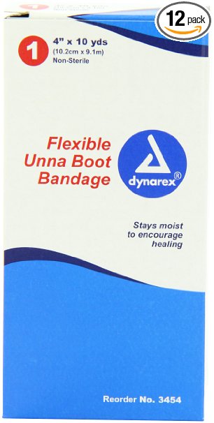 Dynarex Unna Boot Bandage, 4 Inches X 10 Yards, (Pack of 12)