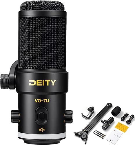 Deity VO-7U Microphone All Metal Dynamic Microphone Condenser Microphone for Podcasting, Recording, Live Streaming, Gaming Built-in 3.5mm Monitor Interface (with Microphone Boom Arm)