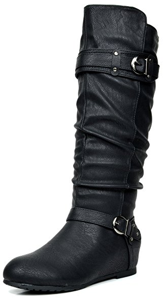 DREAM PAIRS Women's Knee High Low Hidden Wedge Boots (Wide Calf Available)