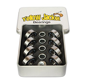 Yellow Jacket 608 Premium Bearings, Skateboards, Longboards, Rollerblades, High Precision Rating, Pre-Lubricated, Long Lasting (Pack of 8)