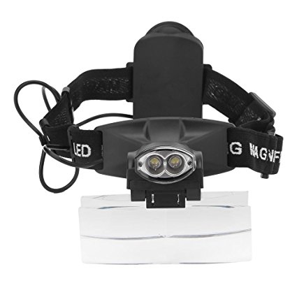 Rightwell LED Illuminated Hands Free Head Magnifier Visor 1.0X to 3.5X Zoom with 5 Detachable Lenses - Head Mounted Lighted Magnifying Glasses for Reading, Jewellery Loupe, Watch and Electronic Repair