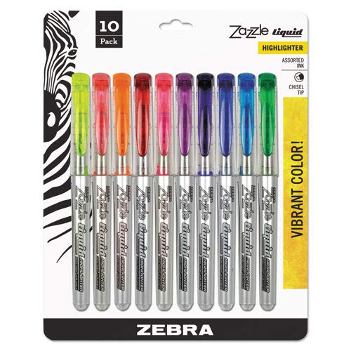 - Zazzle Liquid Ink Highlighter, Chisel Tip, Asst Colors, 10/Set