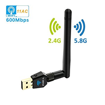 INMUA 600Mbps Dual Band USB WiFi Adapter 802.11ac 5GHz Wireless Wifi Dongle for Desktop Laptop, Support Windows XP/7/8/8.1/10/Mac Os X 10.4-10.12