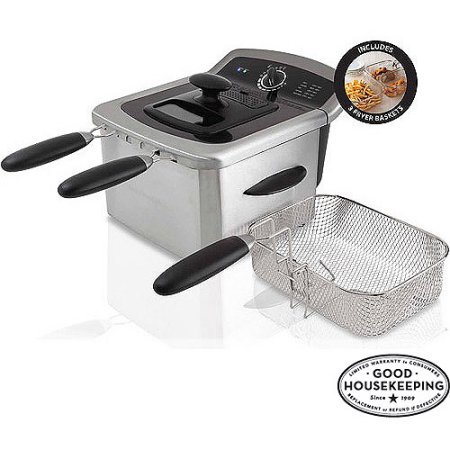 Farberware 4L Dual Deep Fryer with 3 Fryer Baskets, Stainless Steel