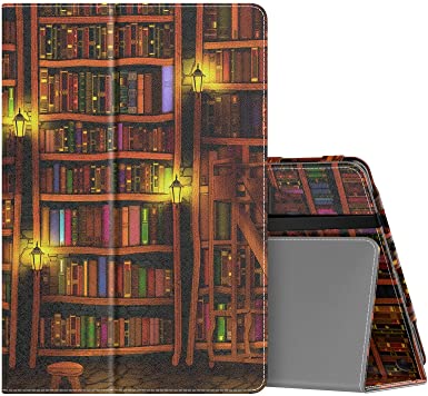 MoKo Case Fits All-New Kindle Fire HD 10 & 10 Plus Tablet (11th Generation, 2021 Release) 10.1" - Slim Folding Stand Cover with Auto Wake/Sleep, Retro Library