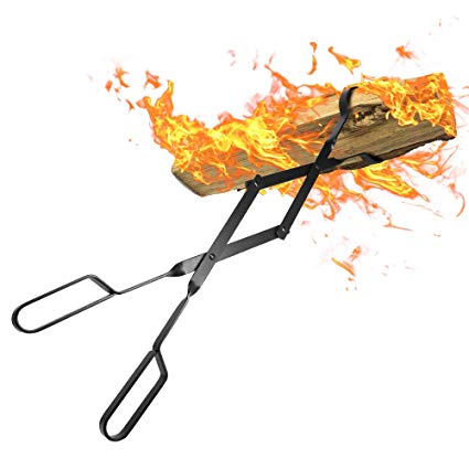 Fireplace Log Tongs 26” Heavy Duty Indoor Firewood Tongs Wrought Iron Log Claw Grabber for Wood Stove Outdoor Long Logs Tweezers for Fire Pit Campfire Fire Place Tools Accessories