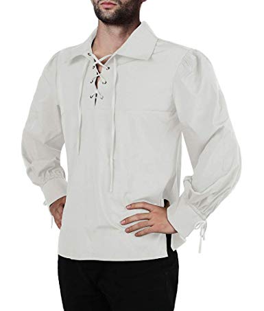 Karlywindow Men's Medieval Pirate Lace Up Stand Collar Wide Cuff Costume Shirt Tops …