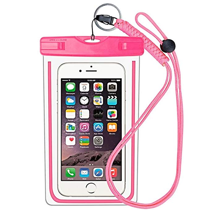 Wodun Waterproof Case Bag Supports Fingerprint Identification, Pouch for Water Sports, Universal Waterproof Case Bag for iPhone 7/7 Plus/6s Plus/6/Samsung/Huawei All Smartphone up to 6 inches-Pink