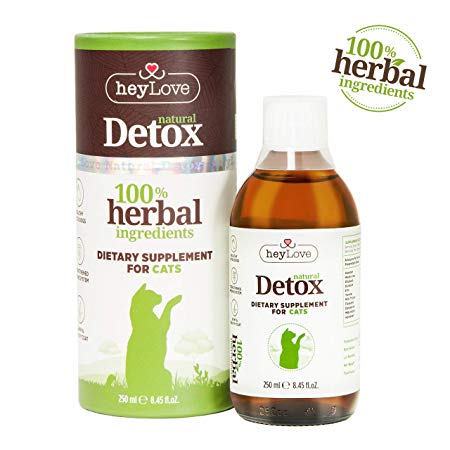 Natural Detox Herbal Dietary Supplement for Cats – Distilled Herbal Water for Pets by Hey Love – 100% Natural Formula – Strengthens Immune System – Shiny & Healthy Coat