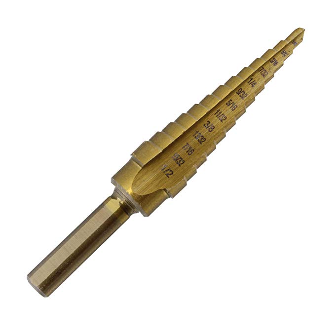 ABN 1/4in Drive Step Bit 1/8in to 1/2in (13 Steps) SAE Titanium Step Drill Bit High Speed Steel HSS Cone Drill Bit