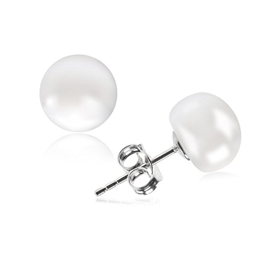 Sterling Silver Stud Earrings Freshwater Cultured Pearl Handpicked AAA Quality White