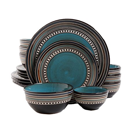 Gibson Elite Café Versailles 16 Piece Double Bowl Dinnerware Set, Blue