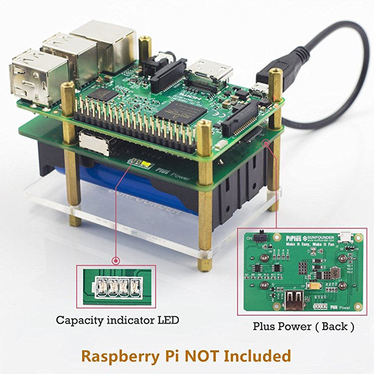 SunFounder Raspberry Pi 4000mAh 5V/2A Lithium Battery Power Pack Expansion Board-Plus Power Module for Raspberry Pi 3,2 Model B and 1 Model B