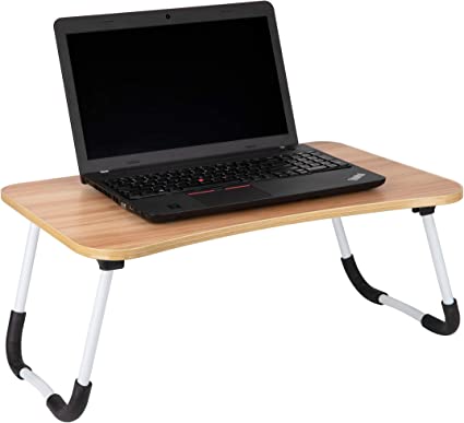 Mind Reader Foldable Bed Tray Lap Desk with Fold-Up Legs, Freestanding Portable Table for Laptop, Tablet, Reading, Beige