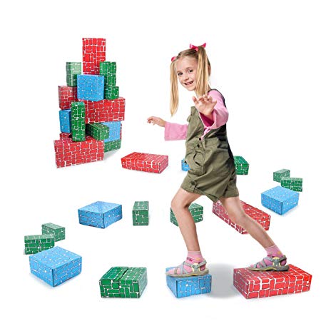 EXERCISE N PLAY Cardboard Blocks,40pcs Building Blocks Extra-Thick Jumbo Stackable Bricks in 3 Size for Toddler