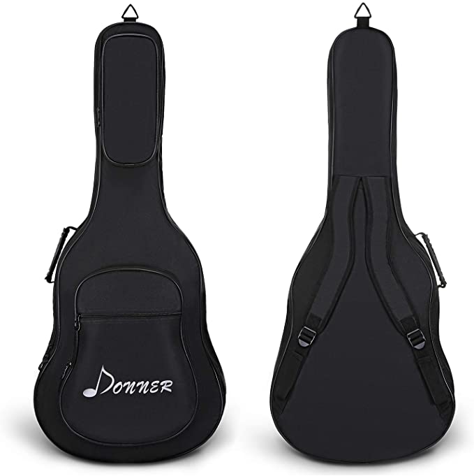 Donner 36 Inch Premium Acoustic Guitar Gig Bag Backpack Soft Case Cover Water-Resistant Nonwovens Interior Thicken Sponge Pad Two Pockets Black
