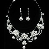 Joylive Silver Rhinestone Crystal Pearl Necklace Earrings Jewelry Set for Wedding