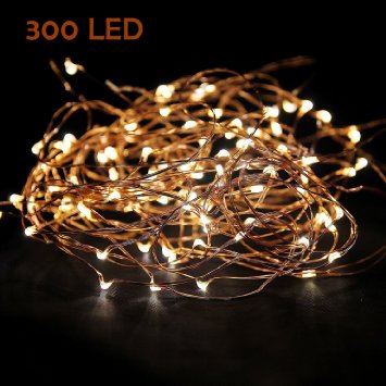 Extra Long 52ft 300led Starry String Lights Warm White on a Flexible Copper Wire
