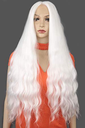 Colorful Bird Synthetic Long Curly Wave Wig White Long Synthetic Lace Front Wig 30 inches Curly Heat Resistant Firber Hair Wig for Women Natural Looking Middle Part Wig
