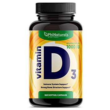 Vitamin D3 1000 IU - Cholecalciferol from Lanolin - Extra Virgin Olive Oil Maximum Absorption - Sunshine Vitamin for Immune and Mood Support - Healthy Bones Muscle Teeth [360 Easy-To-Swallow Softgels]