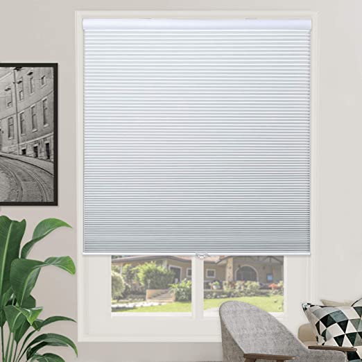 Grandekor Blackout Cellular Shades Single Cell Cordless Room Darkening Shade for Windows Bedroom, Thermal and Easy to Pull Down & Up, White, 34x64