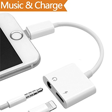 Lightning Adapter, Audio  Charger Adapter for iPhone X iPhone 8/8Plus iPhone 7/7Plus iPad Headset Earphone.Headphone Audio Splitter and Charger Adaptor Wire control.Compatible iOS 11.3 or Later-White