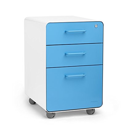 Poppin White   Pool Blue Stow Rolling 3-Drawer File Cabinet
