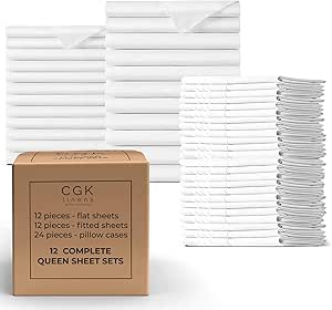 Bulk Case Pack of 12 Sheet Sets - (12) Complete Sheet Sets - Bulk Pack of Queen Sheet Sets - Bulk Sheets Queen Size - Wholesale Bulk Sheets for Hotels & Airbnbs - Exceptional Value (Queen, White)