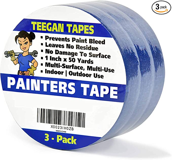 Painters Tape (3-Pack) | 1 Inch x 50 Yds | Prevents Paint Bleed | Leaves No Residue | by Teegan Tapes