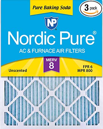 Nordic Pure 16x25x1 Pure Baking Soda Odor Deodorizing AC Furnace Air Filters, 3 PACK, 3