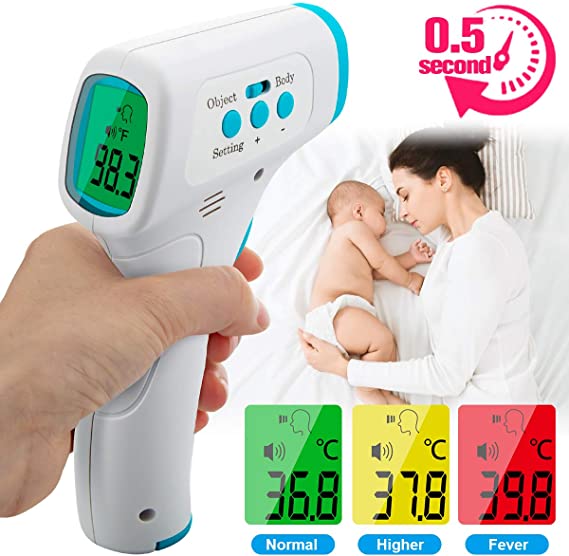 Forehead Thermometer,Infrared Digital Thermometer Professional Precision Non Contact Medical Thermometer with LCD Backlit Display Accurate Forehead and Ear Thermometer for Baby Kids and Adults,Blue