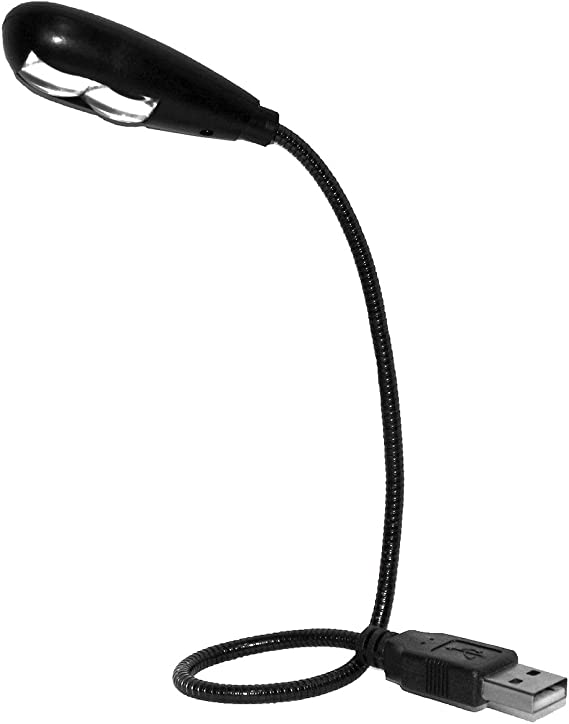 i2 Gear USB Reading Lamp with 2 LED Lights and Flexible Gooseneck - 2 Brightness Settings and On/Off Switch for Notebook Laptop, Desktop, PC and MAC Computer - Retail (2 LED 11 cm, Black)