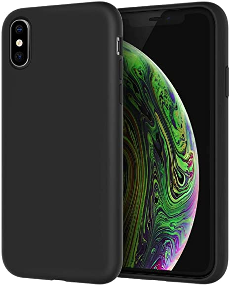 JETech Silicone Case for iPhone X/Xs, 5.8-Inch, Silky-Soft Touch Full-Body Protective Case, Shockproof Cover with Microfiber Lining, Black