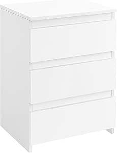 Yaheetech Nightstand with 3 Drawers, Wooden Bedside Table with Storage, Small Bedside Storage Cabinet Unit with Sturdy Base for Bedroom/Small Space, White