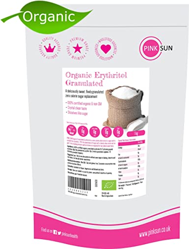 PINK SUN Organic Erythritol 1kg (or 2kg 3kg 5kg 15kg) Sweetener Granulated Sugar Replacement Alternative Zero Calories Bio 1000g