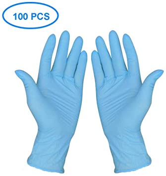 Fu Store Disposable Nitrile Gloves 100Pcs Powder-Free Non-Sterile Textured Ambidextrous Medium Size Light Blue
