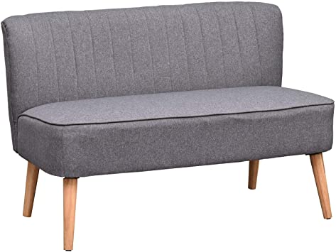 HOMCOM Modern Double Seat Sofa Loveseat Couch 2 Seater Compact Sofa Padded Linen Wood Leg Grey