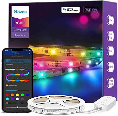 Govee RGBIC Alexa LED Strip Light 32.8ft, Smart WiFi LED Lights Work with Alexa and Google Assistant, Segmented DIY, Music Sync, Color Changing LED Strip Lights for Bedroom, Decor, Christmas, H618C