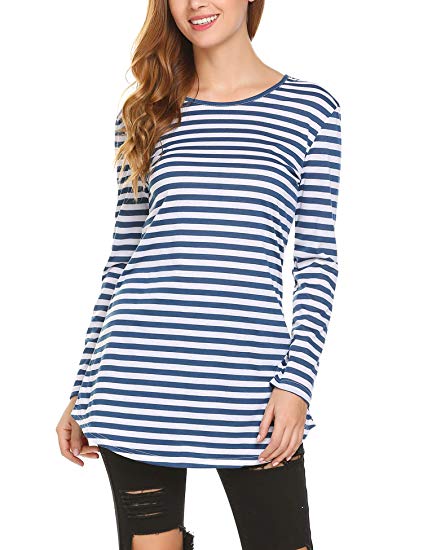 Beyove Women's Stripe Color Block T-Shirt Long Sleeve Tunic Tees Blouses Tops