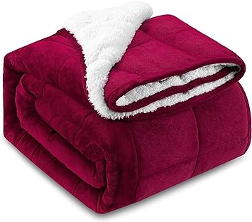 HBlife Sherpa Fleece Weighted Blanket for Adults, Oeko-Tex Certified 15 lbs Thick Fuzzy Bed Blanket, Heavy Reversible Soft Fleece Blanket with Premium Glass Beads 60x80 Inches, Burgundy