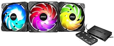 MSI Case Accessory Rainbow Fan Starter Kit '3x 120mm ARGB Fans, 600-1500 RPM, Mystic Lighting Sync, 8 Channel ARGB Hub, Wireless Remote Controller' 306-7G09F02-W57