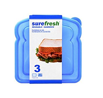 Sandwich Container & Lids, Pack of 3, Reusable Lunch Container Kit,Portable Food Storage Container, The perfect size for most sandwiches, they can also be used to store leftovers and side dishes.