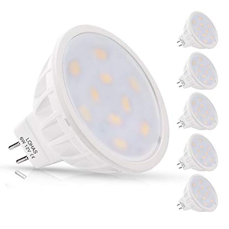 (5 Pack Day White) LOHAS® 6Watt MR16 LED Bulbs, 50W Halogen Bulb Equivalent, 12 VAC/DC, 500lm, 120 Degree Beam Angle, 6000K, Spotlight, LED Light Bulbs,Non dimmable