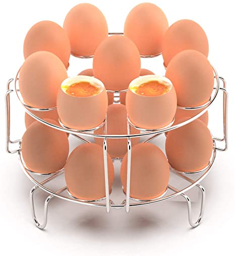Egg Steamer Rack, iSPECLE 2 Pack Stackable Egg Rack fit 6 & 8 qt Instant Pot Accessories Air Fryer, Cook 18 Eggs, 304 Stainless Steel Kitchen Vegetable Trivet Steaming Rack Holder for Pressure Cooker