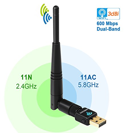 AMBOLOVE USB Wifi Adapter AC 600Mbps USB Wireless Network Adapter 802.11ac Wifi Dongle Dual Band 5GHz / 2.4GHz AC Wifi Adapter for Desktop PC Laptop Support Windows 10 / 8 / 8.1 / 7 / XP / Vista / Mac OS 10.6 - 10.12