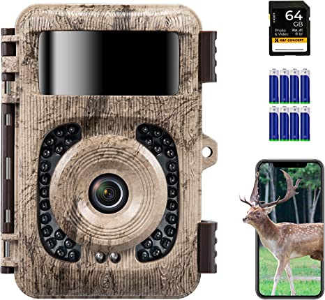 K&f Concept 4k Wildlife Camera, Wifi,32mp Trail Camera With Night Vision Motion Activated,120° View Angle,Garden night vision camera Waterproof With 64gb SD Card & ‎8 AA Batteries(Bark)
