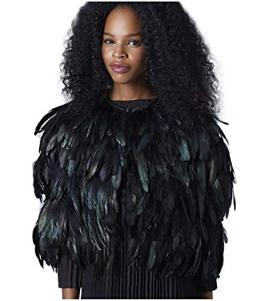 L'vow Black Feather Shrug Cape Shoulder Wrap Lace Collar Halloween Costumes for Women
