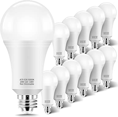 150-200W Equivalent 23W E26 LED Bulb, A21 LED Super Bright Light Bulb, 2500 Lumens, Daylight White 5000K for Your Home, Office, Store, Garage, Warehouse, Garden 12-Pack